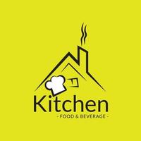 logotipo da cozinha no estilo de arte de linha. casa com fumaça. ilustração vetorial de logotipo de comida vetor