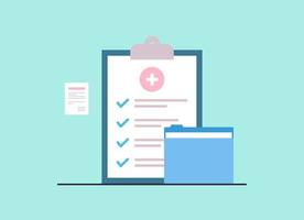 papel de registro de paciente do hospital e ilustração em vetor plano de conceito de lista de verificação médica.