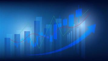 conceito de situação de economia. estatísticas de negócios financeiros com gráfico de barras e gráfico de velas mostram o preço do mercado de ações e câmbio em fundo azul vetor