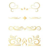 conjunto de ornamento de caligrafia de linhas de redemoinho dourado isolado no fundo branco vetor