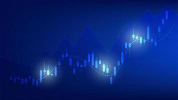 estatísticas de negócios financeiros com gráfico de barras e gráfico de velas mostram o preço do mercado de ações e ganhos efetivos em fundo azul vetor