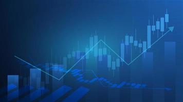 conceito de situação de economia. estatísticas de negócios financeiros com gráfico de barras e gráfico de velas mostram o preço do mercado de ações e câmbio em fundo azul vetor