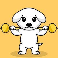 ilustração vetorial de cachorro fofo premium fazendo esporte levantando ouro vetor