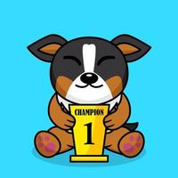 ilustração vetorial de cachorro fofo premium carregando o troféu de 1º lugar vetor