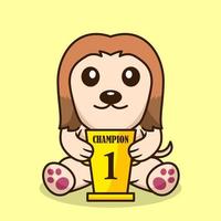 ilustração vetorial de cachorro fofo premium carregando o troféu de 1º lugar vetor