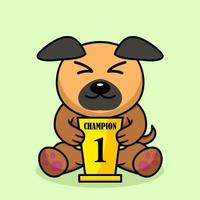 ilustração vetorial de cachorro fofo premium carregando o troféu de 1º lugar vetor