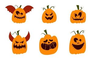 rostos assustadores e engraçados de abóboras ou fantasmas de halloween. elementos de halloween e objetos para projetos de design. vetor