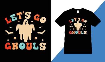 vetor de design de t-shirt gráfica retro groovy de halloween. assustador, abóbora,