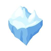 bloco de gelo, pedaço de água congelada, iceberg em estilo cartoon, isolado no fundo branco. elemento de paisagem polar, ativo de jogo de interface do usuário. decoração de inverno. ilustração vetorial vetor