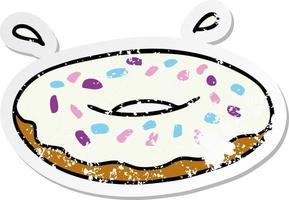 doodle de desenho animado adesivo angustiado de um donut de anel gelado vetor