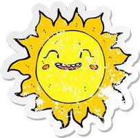 adesivo retrô angustiado de um sol feliz de desenho animado vetor