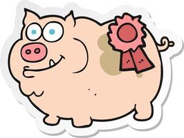 adesivo de um porco premiado de desenho animado vetor