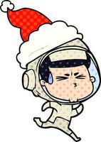 ilustração de estilo de quadrinhos de um astronauta estressado usando chapéu de papai noel vetor