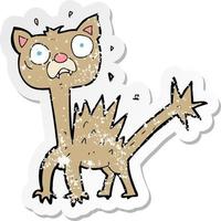 adesivo retrô angustiado de um gato assustado de desenho animado vetor