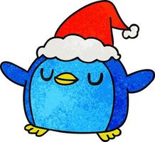 desenho de natal texturizado de pinguim kawaii vetor