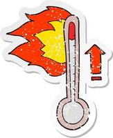 adesivo retrô angustiado de uma temperatura crescente de desenho animado vetor