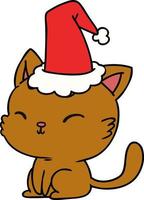 desenho de natal do gato kawaii vetor