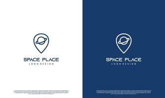 design de logotipo de viagem espacial, ícone do logotipo de localização do espaço. Saturno combina com o conceito de logotipo de ponteiro vetor