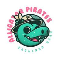 logotipo de mascote de piratas de jacaré vetor