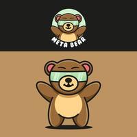 logotipo de mascote de urso cibernético fofo vetor