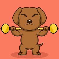 ilustração vetorial de cachorro fofo premium fazendo esporte levantando ouro vetor