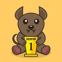 ilustração vetorial de cachorro fofo premium carregando o troféu de 1º lugar vetor