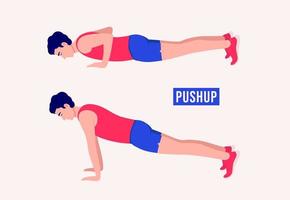 push up exercício, fitness de treino de homens, aeróbica e exercícios. vetor