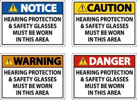 proteção auditiva e óculos de segurança assinar em fundo branco vetor