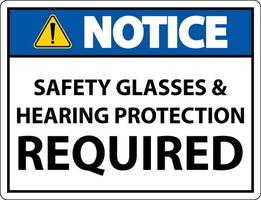 aviso de proteção auditiva e óculos de segurança assinar em fundo branco vetor