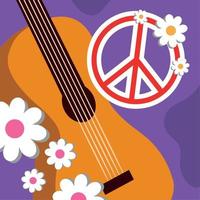 guitarra hippie com paz e amor vetor