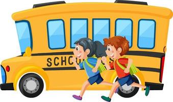 ônibus escolar com desenhos animados de alunos vetor