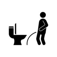 homem perca o ícone de silhueta preta do banheiro. homens mijando pictograma de glifo. urinar masculino em símbolo plano de wc público. menino fazendo xixi no banheiro. etiqueta do banheiro do armário. mantenha limpo. ilustração vetorial isolado. vetor