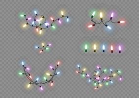 luzes de Natal. linha de vetor com lâmpadas incandescentes. conjunto de guirlanda de natal dourada brilhante levou ilustração de lâmpada de néon. luzes de natal isoladas para cartões, banners, cartazes