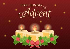primeiro domingo do advento ou o início de um novo ano da igreja que ocorre em 27 de novembro no modelo de ilustração plana de desenho animado desenhado à mão vetor