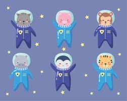 seis ícones de animais espaciais vetor