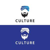 turbante bigode índia logotipo indiano design ilustração vetorial. logotipo do rosto de um homem com barba e chapéu típico do país indiano tradicional. vetor