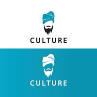 turbante bigode índia logotipo indiano design ilustração vetorial. logotipo do rosto de um homem com barba e chapéu típico do país indiano tradicional. vetor