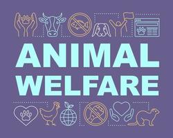 abrigo para animais de estimação, banner de conceitos de palavra de bem-estar animal. apresentação de proteção da vida selvagem, site. ideia de tipografia de letras isoladas com ícones lineares. clínica veterinária, fazenda. ilustração de contorno vetorial vetor