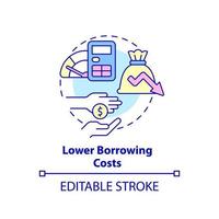 ícone de conceito de custos de empréstimos mais baixos. reduzir os custos do empréstimo. ilustração de linha fina de requisito de orçamento equilibrado idéia abstrata. desenho de contorno isolado. traço editável. vetor