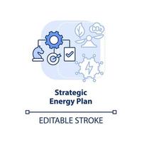 ícone do conceito de luz azul do plano estratégico de energia. construção de ilustração de linha fina de ideia abstrata de estratégia de energia. desenho de contorno isolado. traço editável. vetor