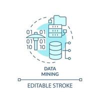 ícone de conceito turquesa de mineração de dados. ilustração de linha fina de técnica de inteligência de negócios idéia abstrata. analisar conjuntos de dados. desenho de contorno isolado. traço editável. vetor