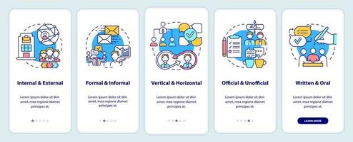 gerenciamento de comunicação do projeto integrando a tela do aplicativo móvel. passo a passo 5 passos páginas de instruções gráficas com conceitos lineares. ui, ux, modelo de gui. vetor