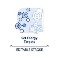 definir o ícone do conceito de luz azul de alvos de energia. ilustração de linha fina de idéia abstrata de estratégia de energia. objetivos de negócios. desenho de contorno isolado. traço editável. vetor