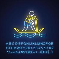 ícone de luz neon de remo surf. sup boarding watersport, tipo de esporte subaquático extremo. atividade recreativa ao ar livre. sinal brilhante com alfabeto, números e símbolos. ilustração vetorial isolada vetor