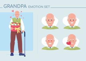 velho se apaixonando conjunto de emoções de personagem de cor semi plana vetor