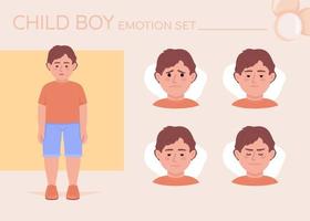 conjunto de emoções de personagem de cor semi plana de menino envergonhado vetor