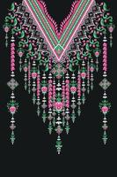 kaftans com decote colorido. padrões têxteis geométricos e étnicos que parecem um colar de flores embelezando a torre de uma mulher, decoram roupas e produtos com referências culturais vetor