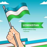 mão segure o design de elemento do dia da independência da bandeira do uzbequistão vetor