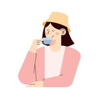 mulher elegante bebendo chá vetor