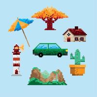 sete ícones de pixel art vetor